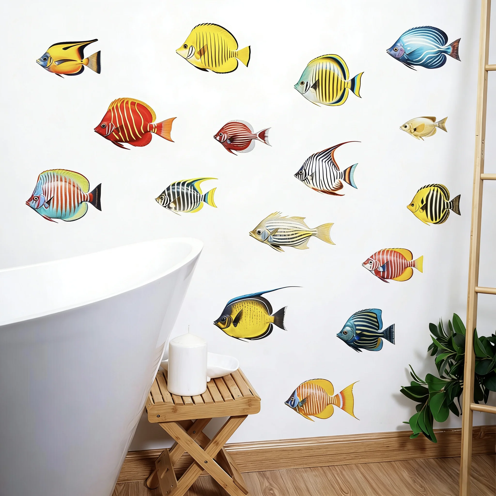 Cartoon Watercolor Marine Tropical Fish Group Decor Under Sea Fish Wall Stickers Children Bedroom Bathroom Ocean Animals Sticker