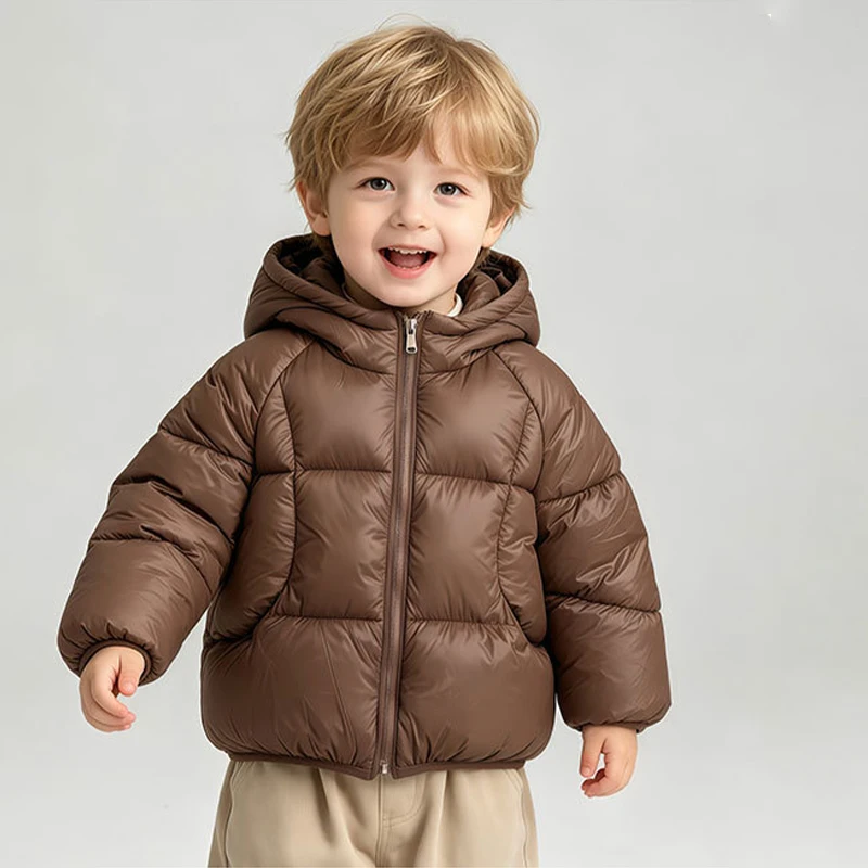 Herbst Winter Baby Jungen Mädchen Leichte Jacke Einfarbig Dick Warm Kapuzenjacke mit Reißverschluss Oberbekleidung für 1-6 Jahre Kinder Baumwolle Daunenjacke – Detail 8