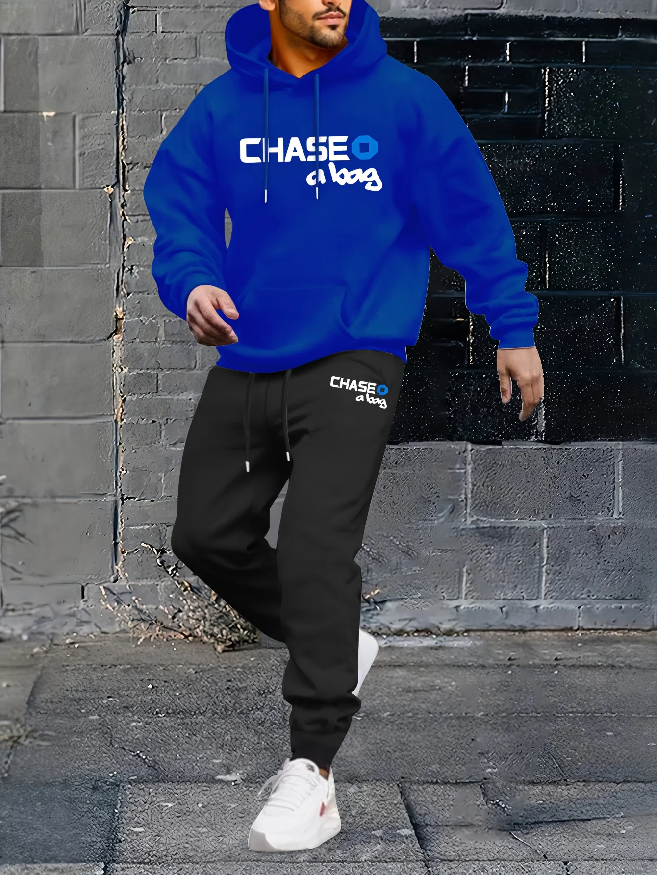 Men's casual sportswear set with geometric patterns Elastic polyester blend Perfect choice for the autumn and winter seasons