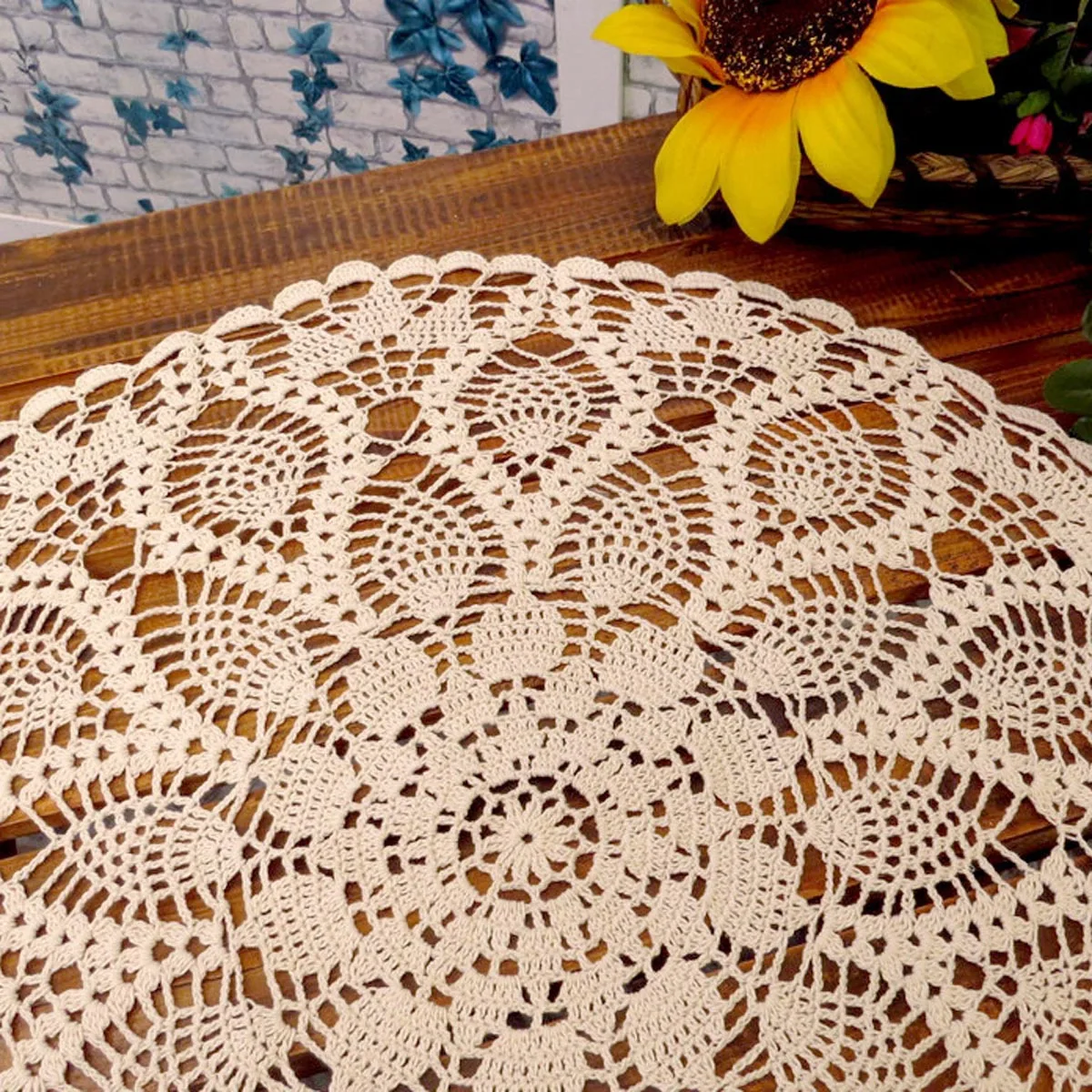 BomHCS    Handmade Crochet Lace Tablecloth Doilies Knitted Round Table Doily Coffee Shop Placemat Kitchen Place Mats