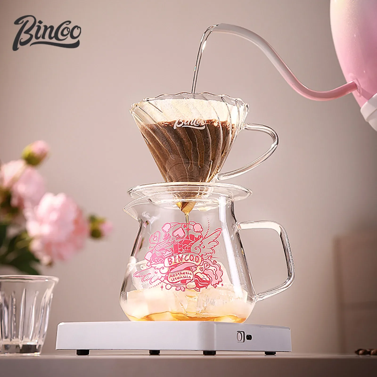 Bincoo Glass Coffee Sharing Pot with Coffee Filter Cup Pour Over Coffee Dripper Hand Brewe Espresso Maker Set For Home Office