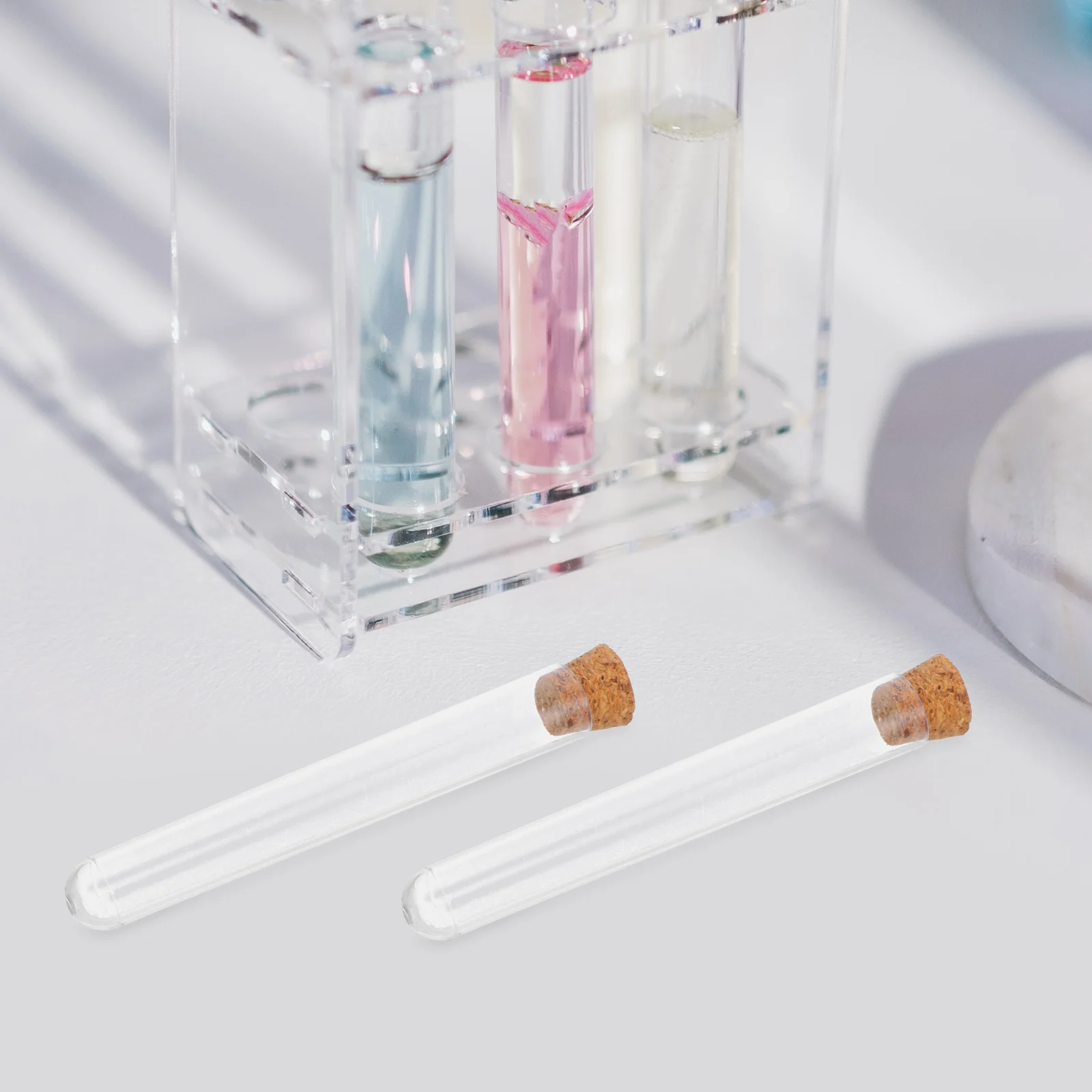 

50pcs Plastic Test Tube Tubes 15x100mm Clear Material Cork Stoppers Lab Sampling Bottles Storage Containers