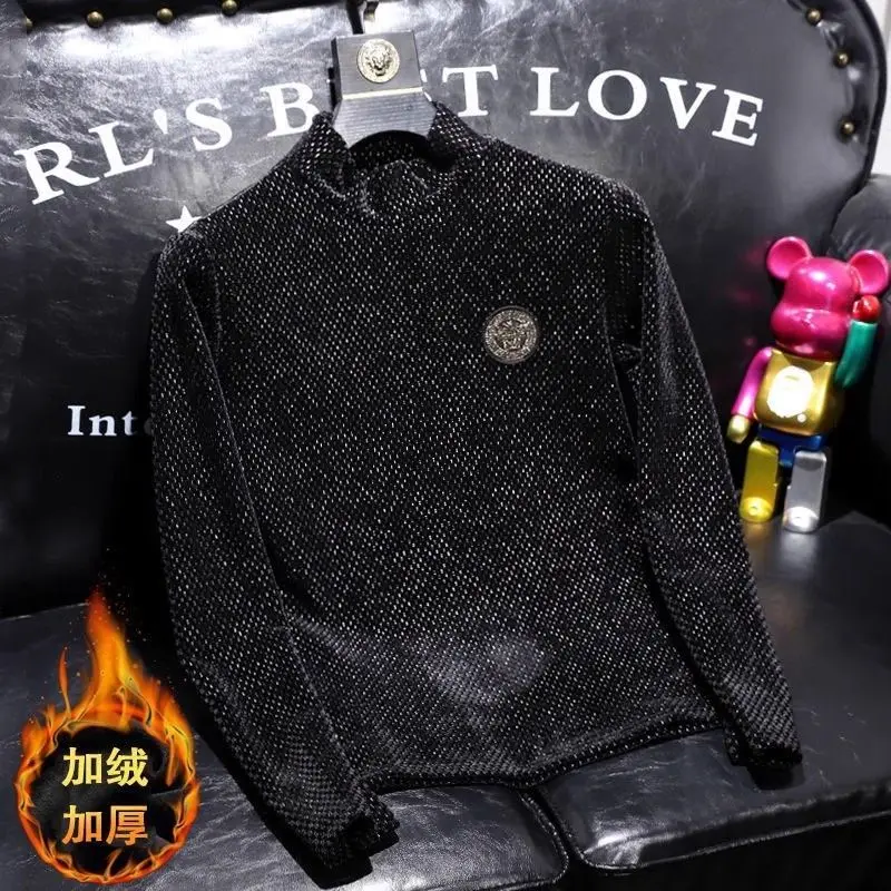 

Весенне-осенняя модная новая мужская футболка с длинным рукавом, нижняя рубашка с полуводолазкой