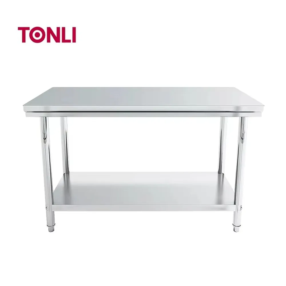 Commercial Stainless Steel Worktable Double Layer Kitchen Prep Table Brushed Finish Heavy Duty Bench for Restaurant Home