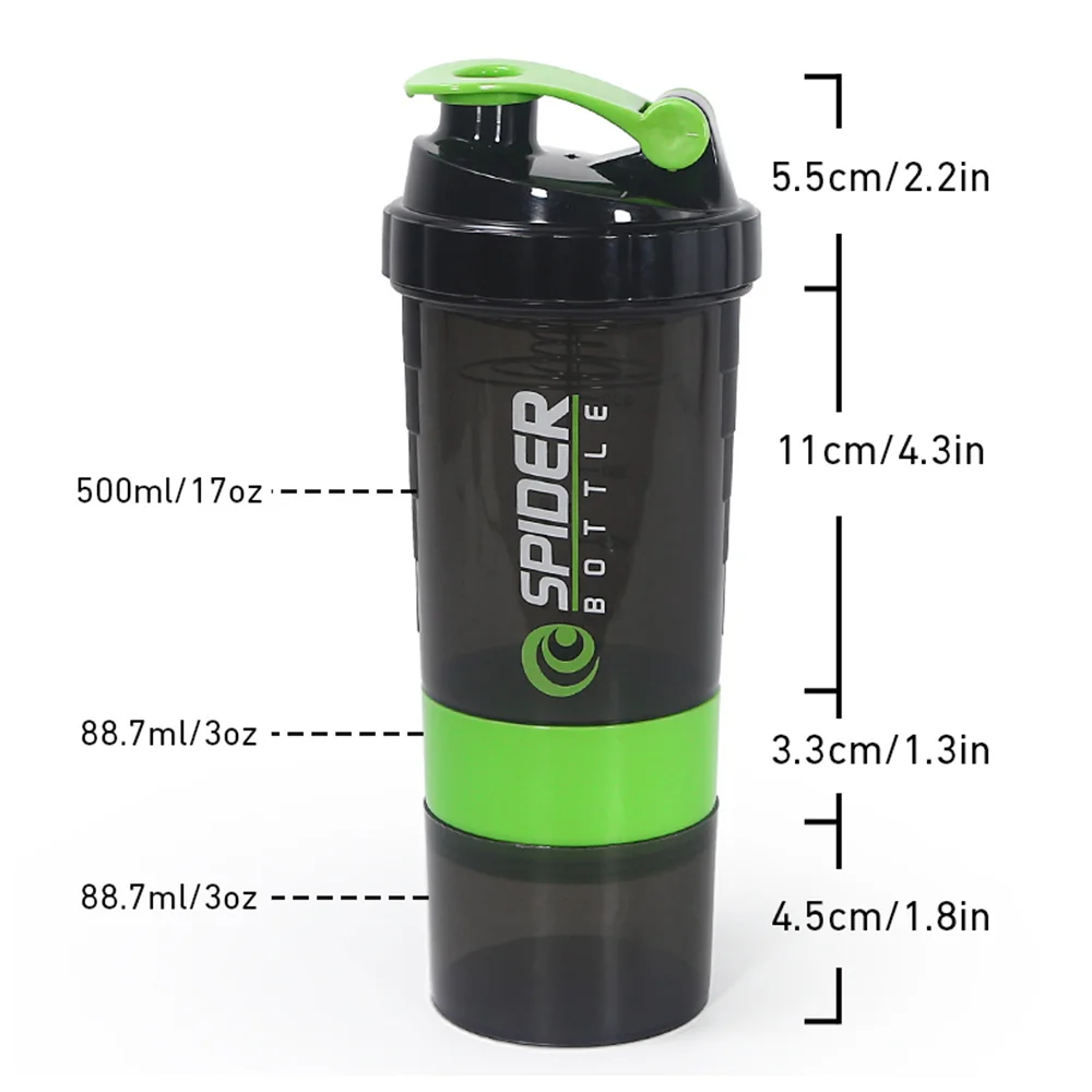 3 Layers Shaker Protein Bottle Powder Shake Cup Water Bottle Plastic Mixing Cup Body Building Exercise Bottle