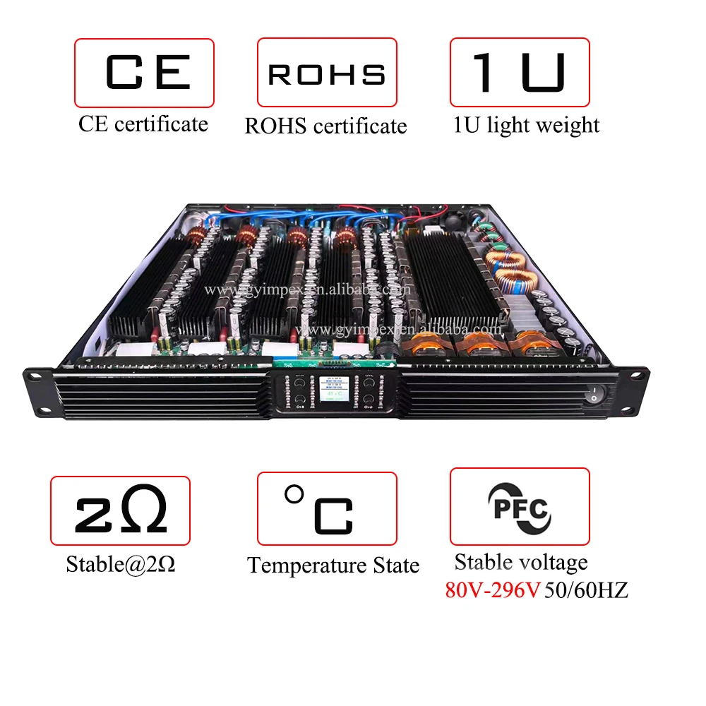 Amplificateur de puissance professionnel pour caisson de basses, bonne fonction de dissipation thermique, son de grande puissance, 1300W x 4 canaux