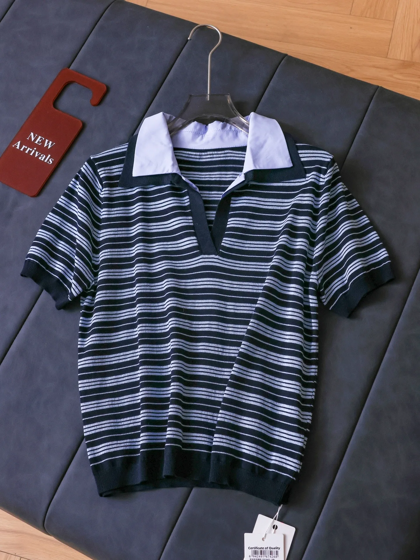 

Comfortable Striped Short Sleeve Knitted Shirt Women's Casual Style Layered Fake Two-Piece Soft Medium Polyester Blend Summer...