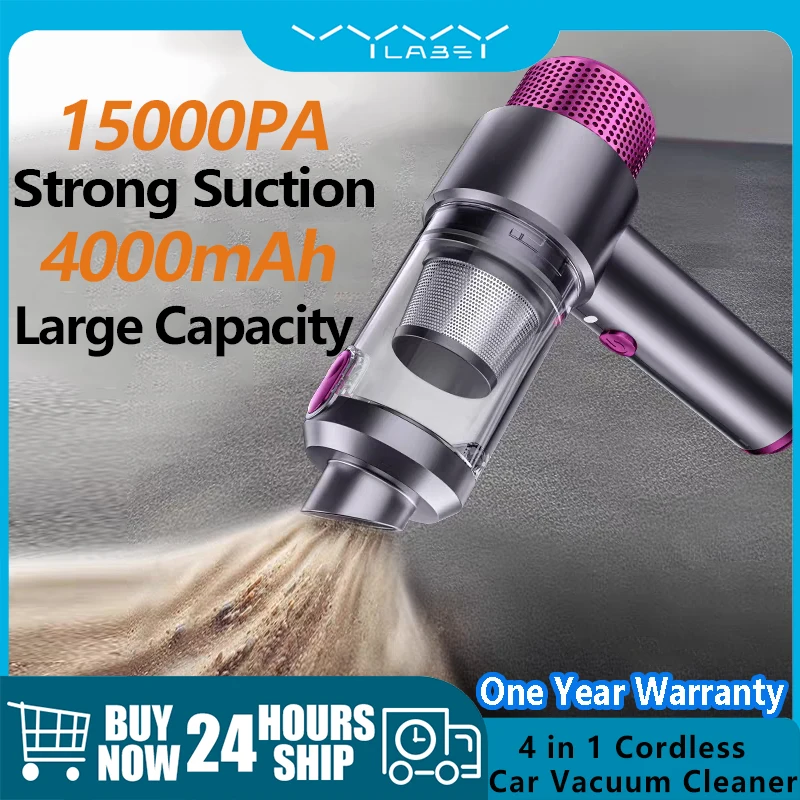 Vyvylabs 15000Pa Car Vacuum Cleaner 4-in-1 Powerful Suction Rechargeable Wireless Handheld Airflow Pump For Car Home Cleaner