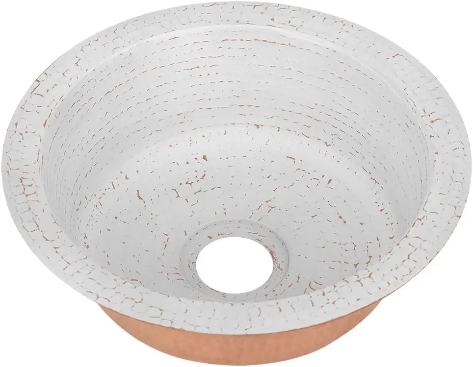 

12"" Round Hammered Copper Bar Sink W/ 2"" Drain Opening In Glazed White Br12Wht2