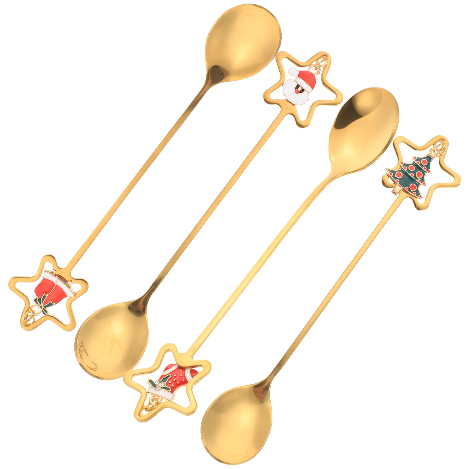 

4Pcs Xmas Themed Spoons Food-Grade 304 Stainless Steel Mixing Coffee Stirring Spoons Home Hotel Use Small Serving Spoons