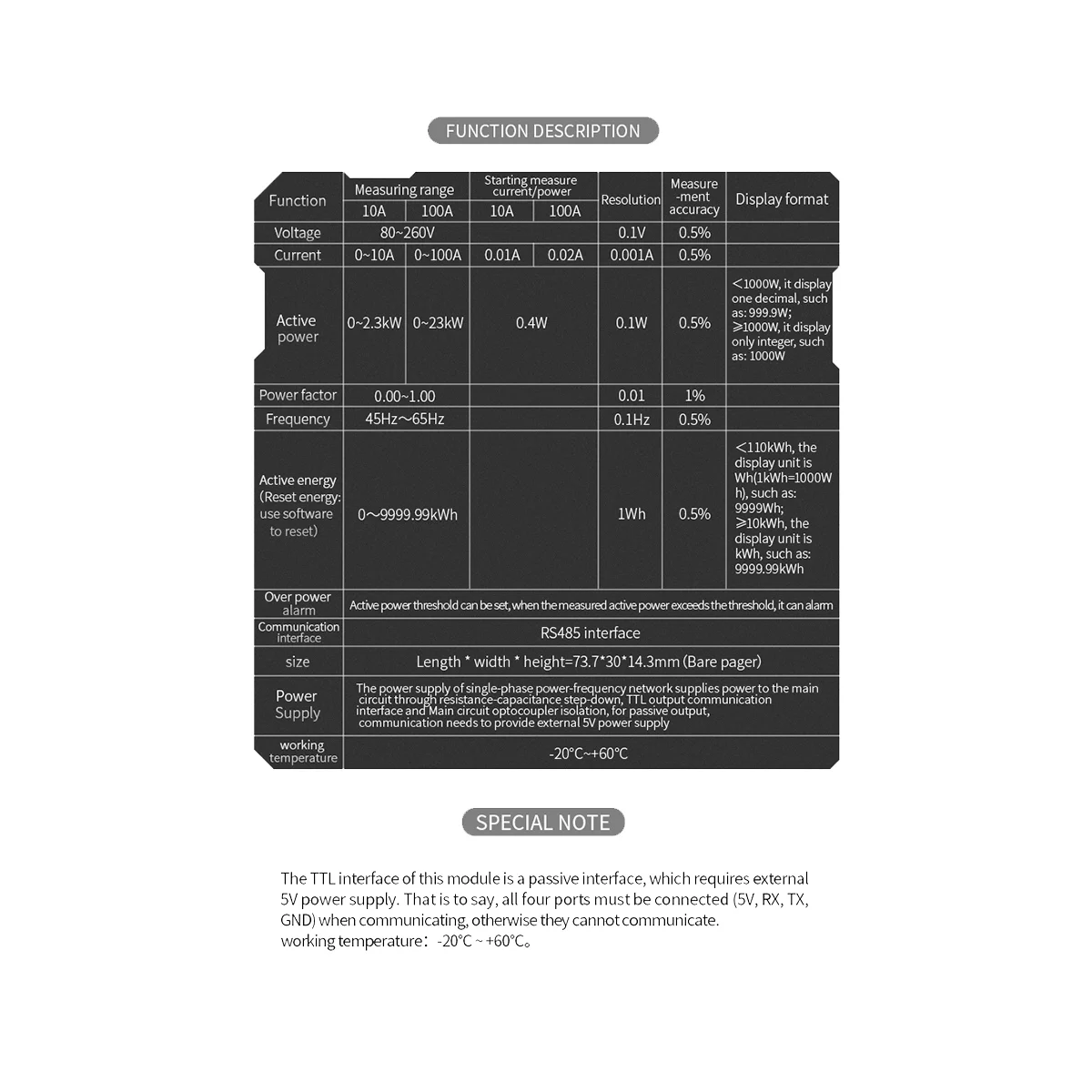 PZEM 004T 3.0 Wattmeter مع حافظة وفتح CT Kwh متر ، فولت أمبير وحدة الاختبار الحالية لاردوينو ، TTL COM2 ، COM3 ، COM4 ، 100A