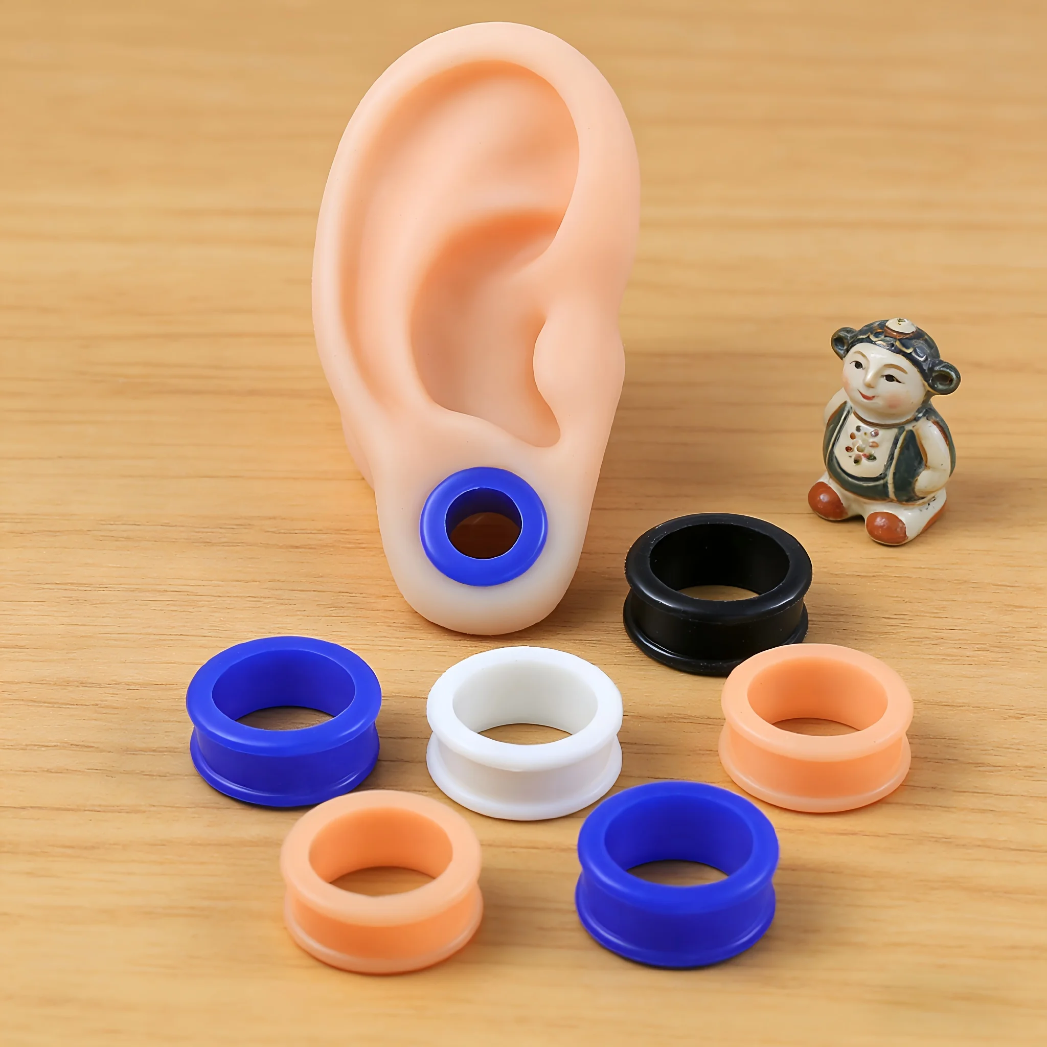2pcs Black White Blue Flesh Silicone Double Flared Saddle Piercing Jewelry Stretcher Plugs Earring Lobe Tunnels Unisex