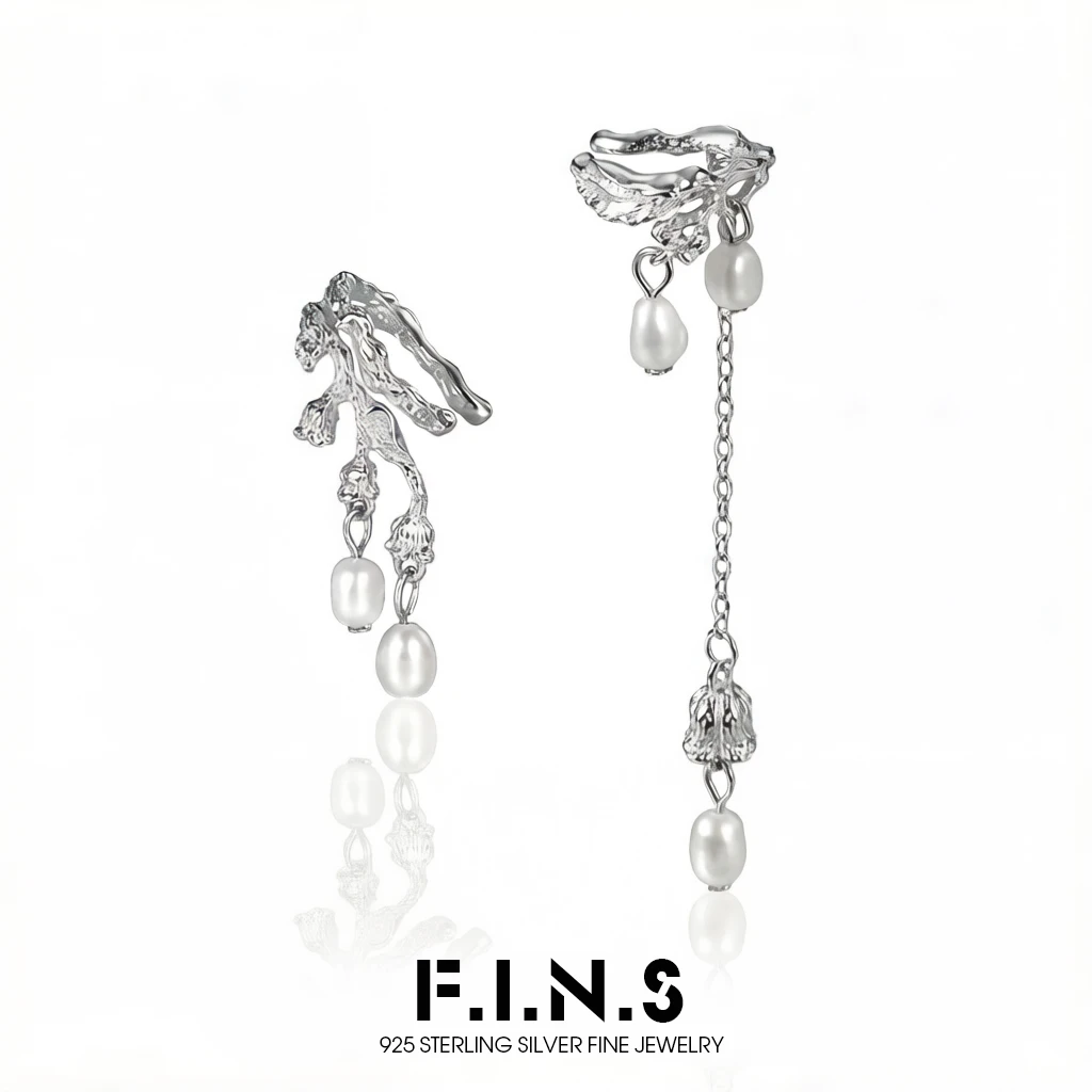 

F.I.N.S Lily of the Valley Pearl S925 Sterling Silver Earring Clips Elegant Irregular Hanging Earcuff Ear Bone Fine Jewelry