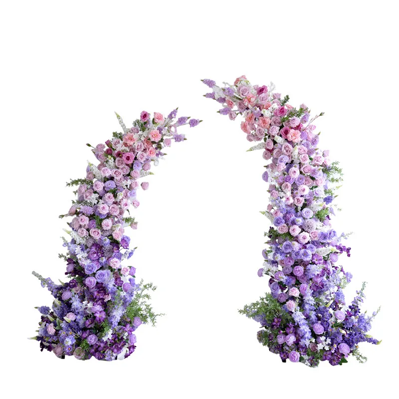 Purple marriage proposal ceremony decoration horn arch set, wedding ceremony stage photo arrangement simulation flower