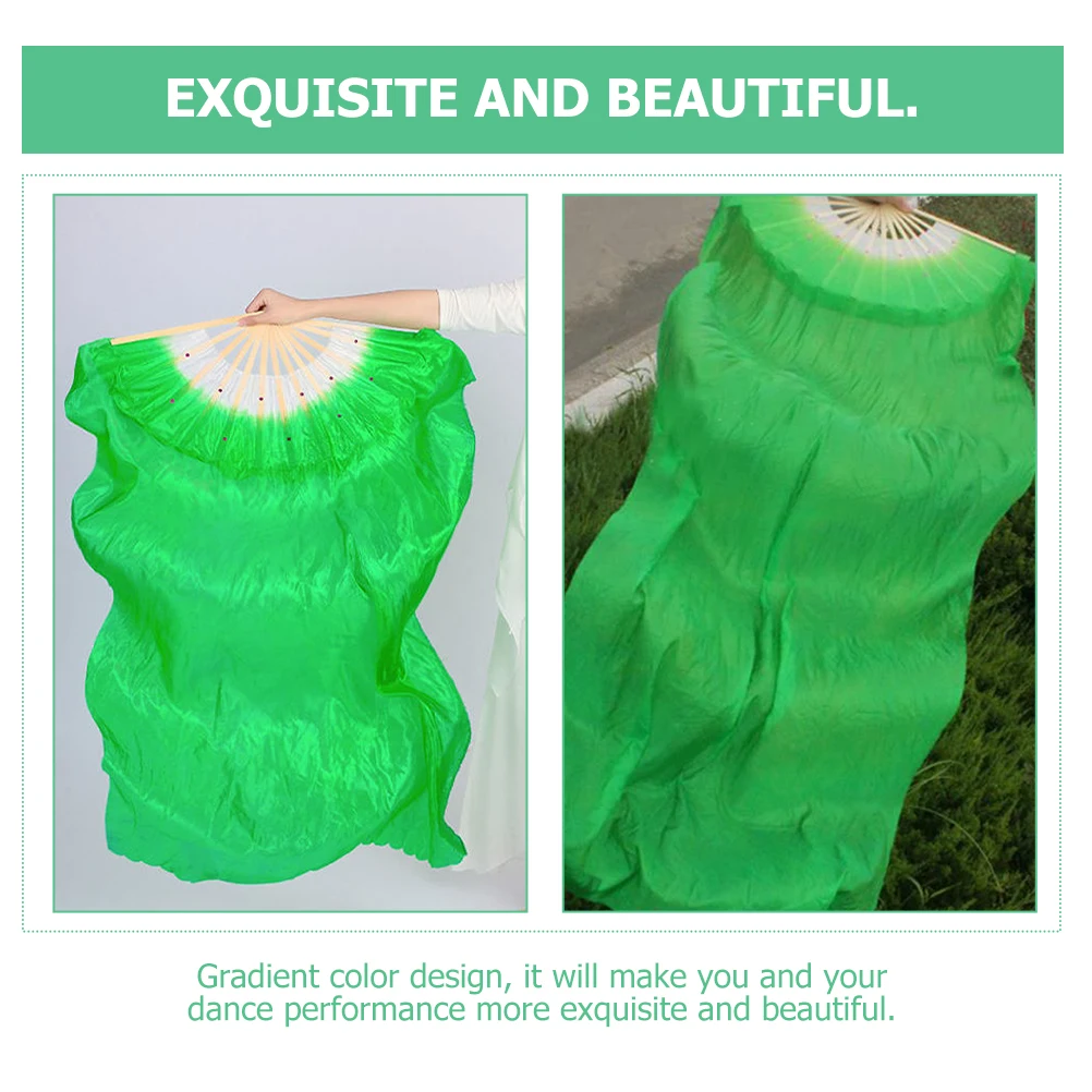 Silk Fan Woman Long Portable Fans Folding Fan Green Gradient Flexible Folding Fans for Dance Fitness