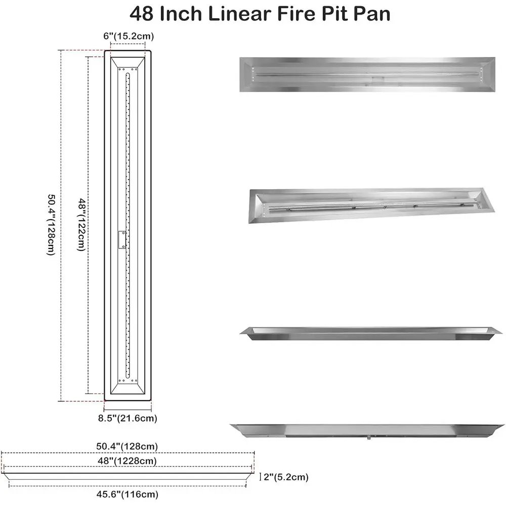 Queimador de poço de fogo linear de aço inoxidável 6 x 48, gás externo, máximo 91,000 BTU