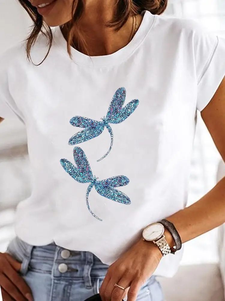 Short Sleeve Fashion Female Graphic Tee Women Print Dandelion Dragonfly 90s Summer Casual Clothes Ladies T Clothing T-shirts