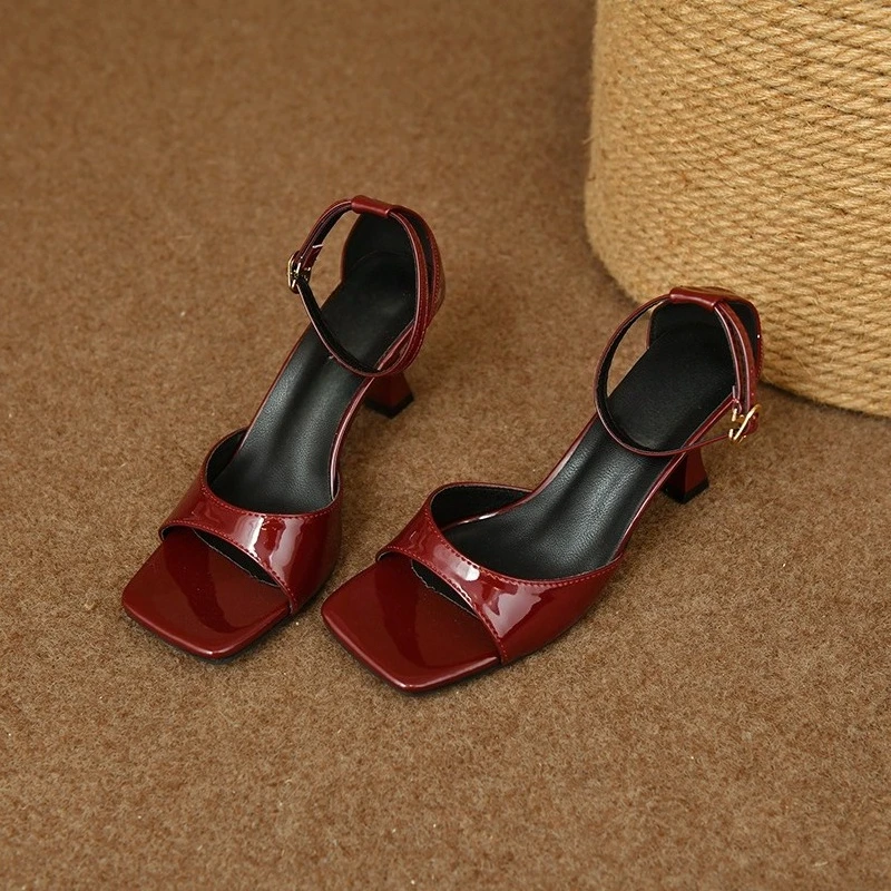 

French Square Toe Open-toe One-line Buckle Strap Sandals for Women 2026 New Design Sense Temperament Sexy Stiletto High Heels