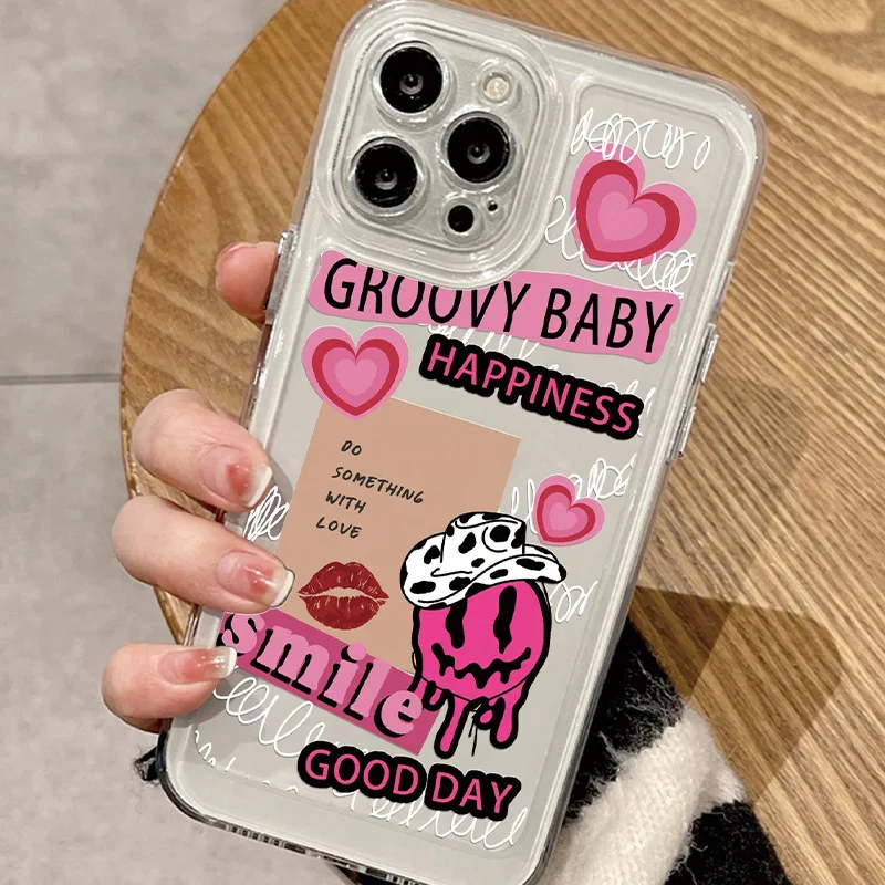 

Ins Melting Love Heart Clear Phone Case For iPhone 16 15 14 13 12 11 17 Air Pro Max Plus 13Mini Transparent Shell Cover Fundas