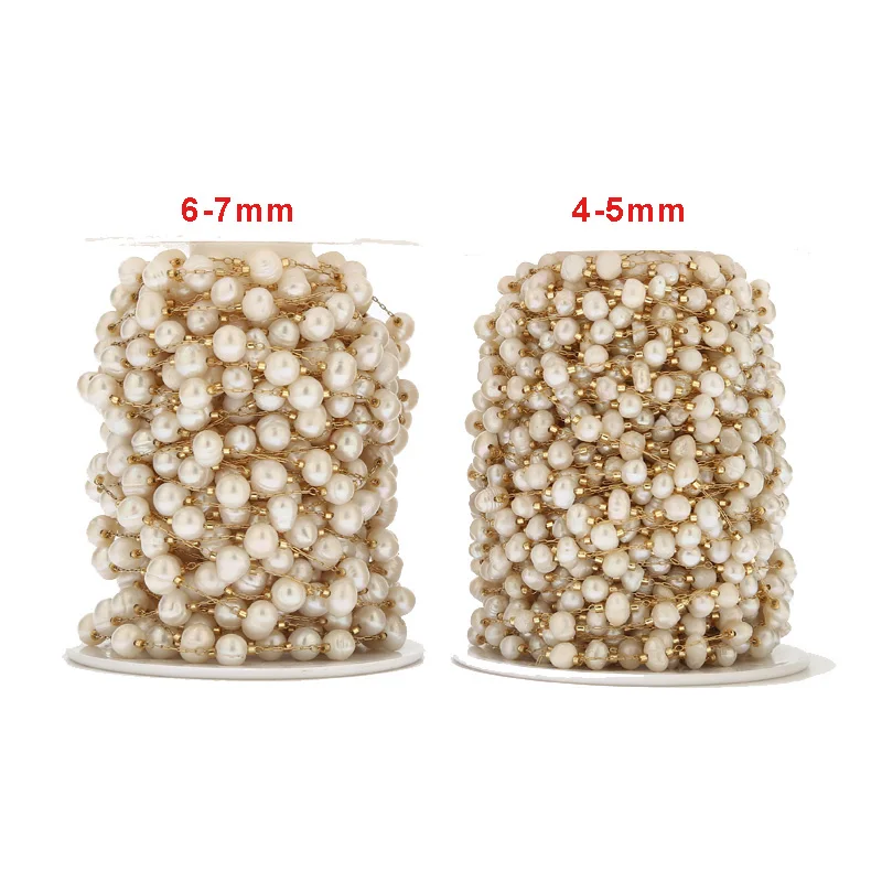 

1M/2M Gold Plated Stainless Steel Charm Irregular Real Natural Pearls Chains For DIY Jewelry Making Necklaces Bracelets Findings