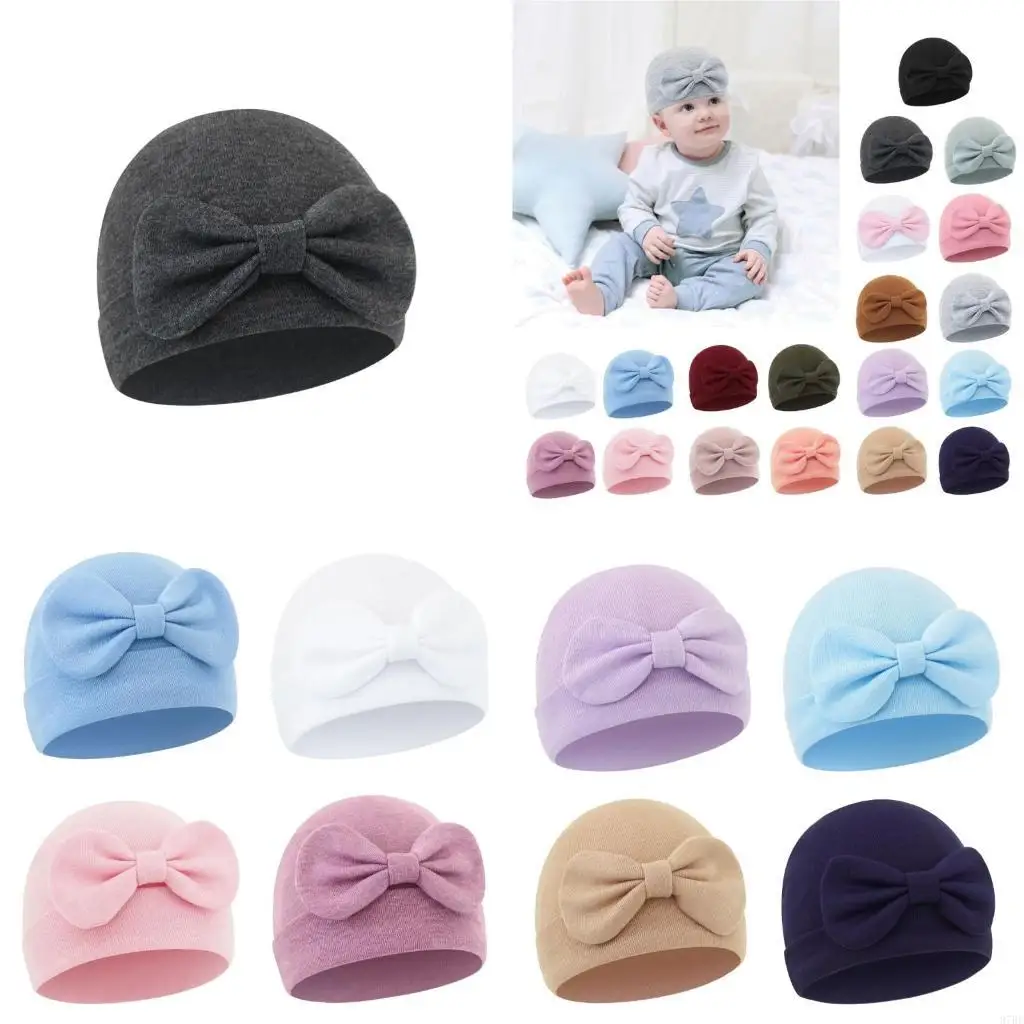 

97BE Baby Bowknot Hat Warm Hat Windproof Infant Bonnet Caps Newborns Bonnet Shower Present for 0-6 Month Boys Girls