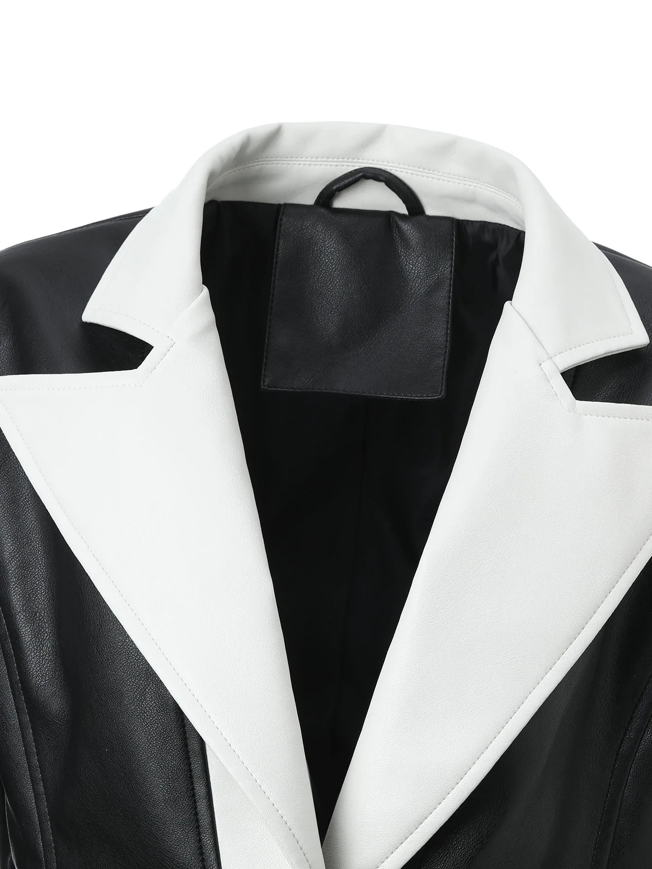 Giacca da donna in pelle PU con colori a contrasto in bianco e nero, con risvolto, abbottonatura a bottone singolo, top da abito punk rock