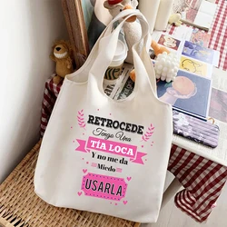 Best Aunt in The World Spanish Tote Bag Organizer Canvas Shopping Bags Large Capacity Shoulder Bag Birthday Holiday Gift for Tia