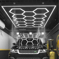 Lâmpada de teto hexagonal Honeycomb para carro e garagem, luz LED para detalhamento automático, iluminação para estação Wash Beauty, ZK20, 110V-240V