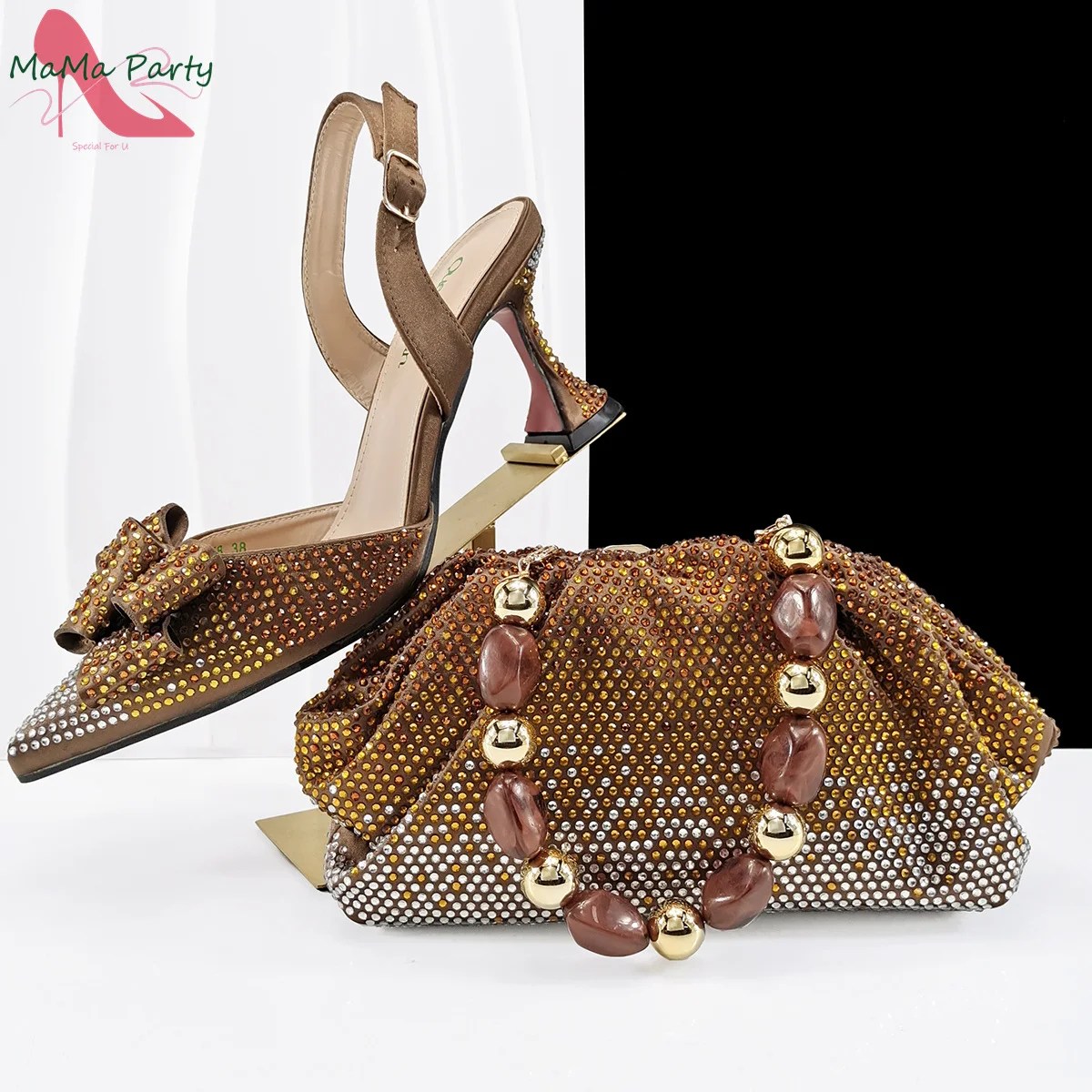 

Pointed Toe Mature Italian Women Shoes and Bag Set in Coffee Color High Quality Sexy Ladies for Wedding Party