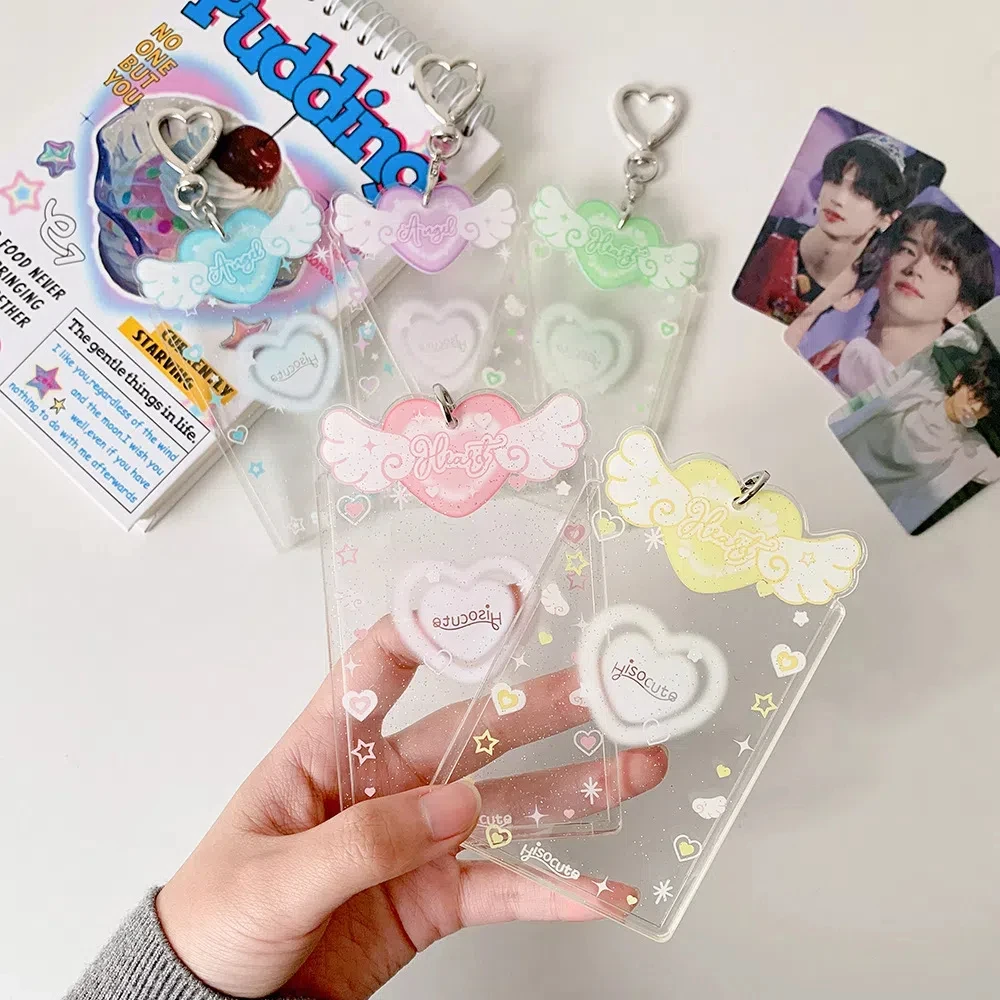Acrylic Card Cover Photocard Holder Hanging Decoration With Keychain Photo Photocard Frame Idol Photo Card Love Heart Pendant