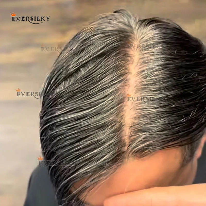 

Ultra Thin Skin 1B50 Gery Brown Black Mix Men Toupee Human Hair 0.02mm PU Wig Capillary Prosthesi Toupet Male Replacement System