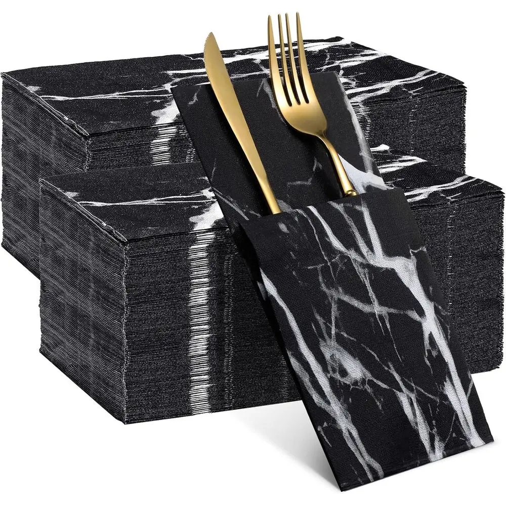 100 Pack Black Marble Pattern Disposable 3-Ply Paper Napkins for Bathroom, Beverage, Dinner Use, 13x16 Inch, Ideal for Weddings