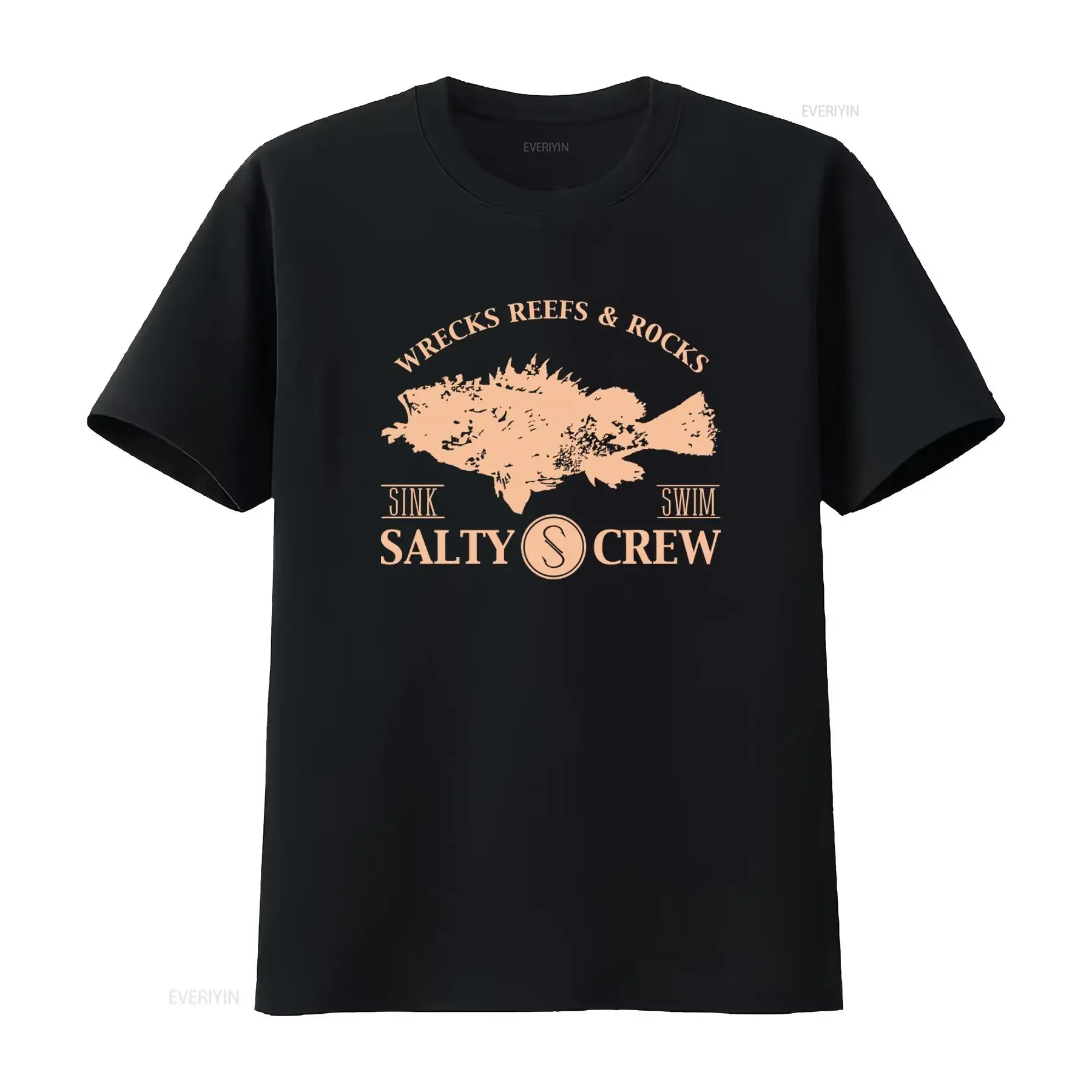 Salty Crew Mens T Shirt Small Black  100 Cotton Big Fish Wrecks Reefs Rocks Sink Swim Design vintage Washed Stylish Slightly