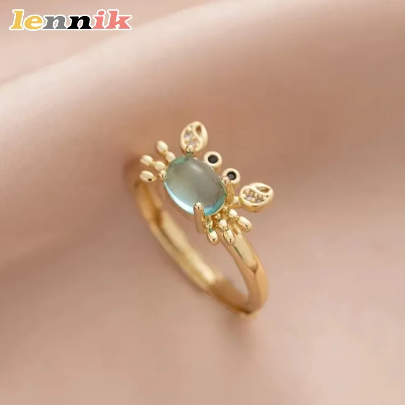 خاتم السلطعون الأنيق من حجر القمر، مجوهرات إبداعية أنيقة وفريدة من نوعها للنساء، خاتم إصبع سرطان البحر بتصميم متخصص مرصع بالألماس