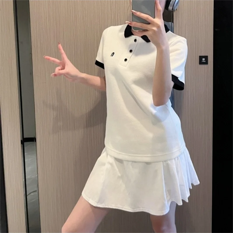 white colour T shirt YJ989363 women Clothing Spring Summer short polo Collar design T-shirt Streetwear Embroidery Letter 2024