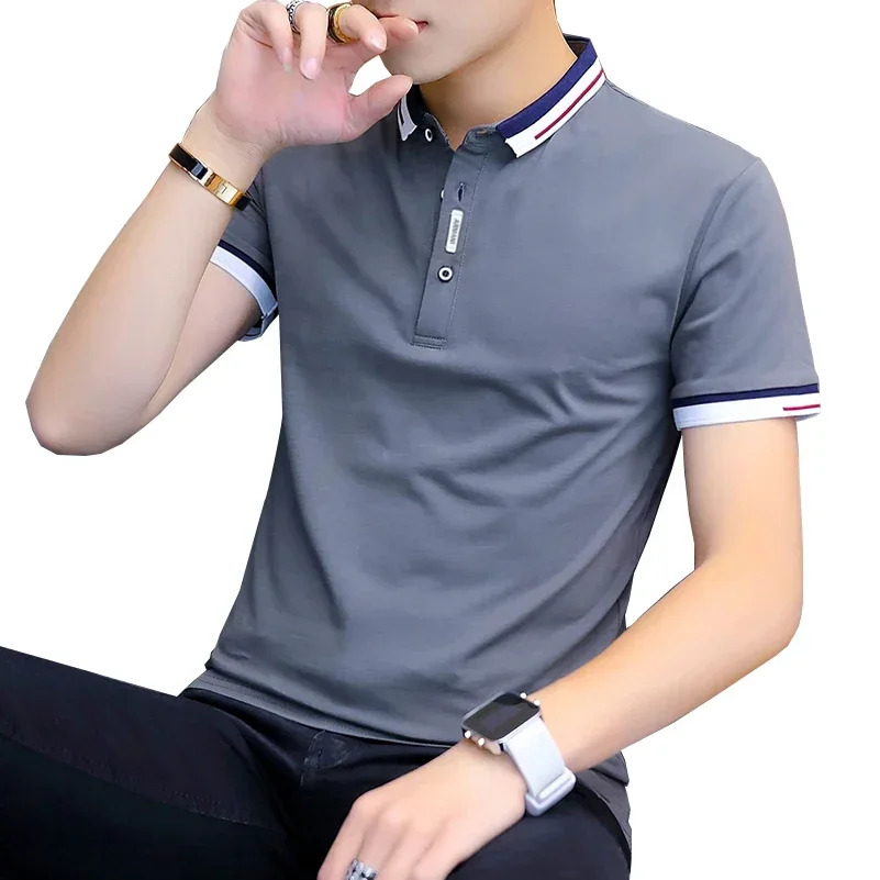 

Business Mens Summer Casual Polo Shirt Men Short Sleeve Turn Down Collar Slim Fit Sold Color Polo Shirt Men Plus Size Clothes