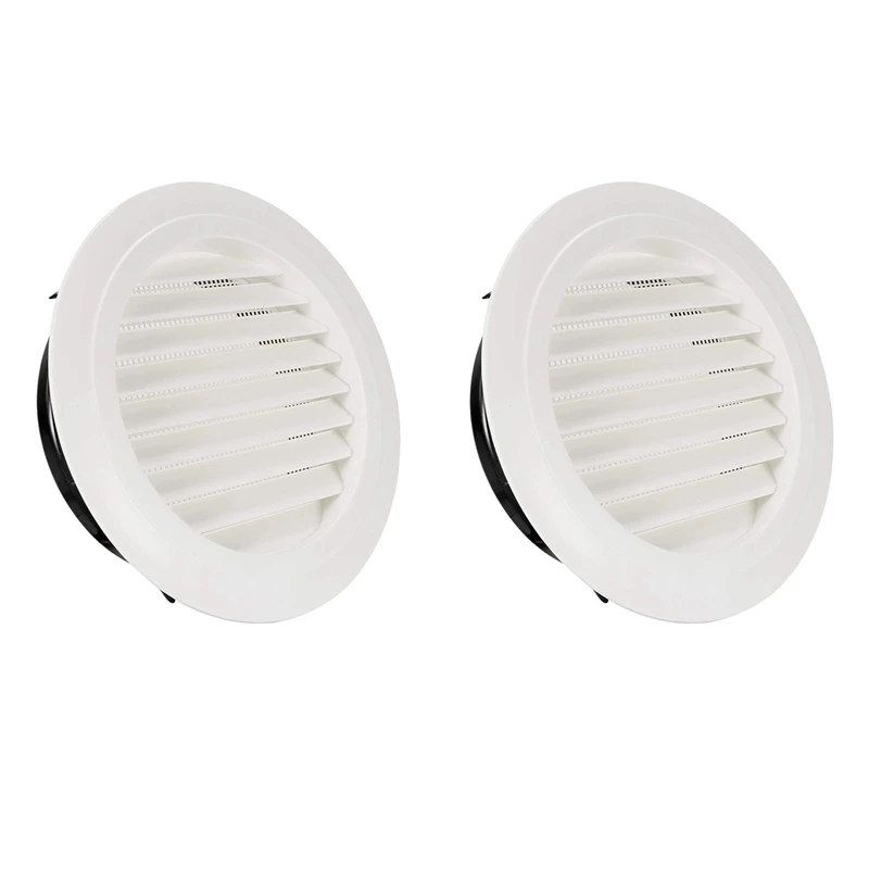 2X 8 Inch Round Air Vent ABS Louver Grille Cover White Soffit Vent with Built-in Fly Screen Mesh for Bathroom