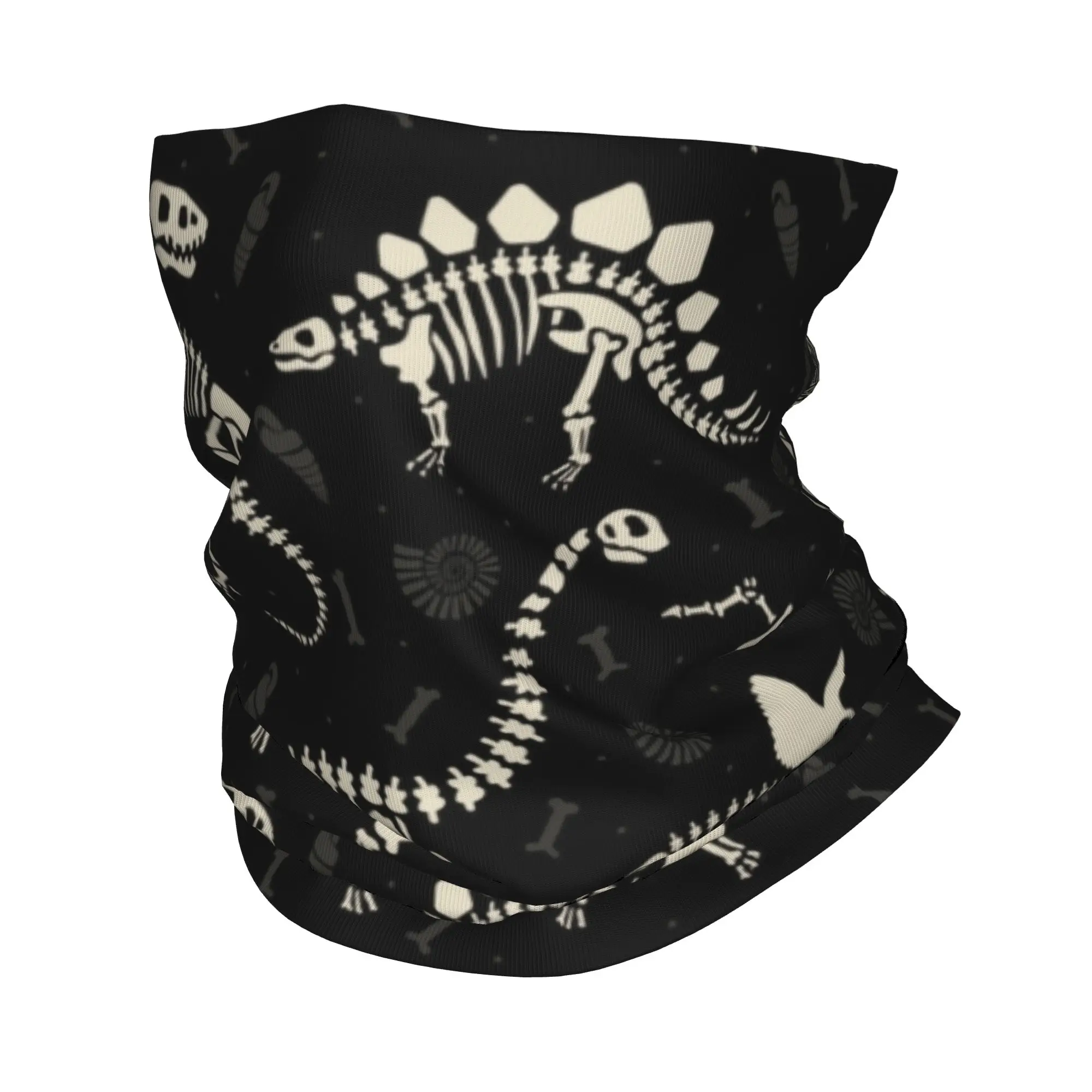 Dinosaur Fossils Bandana Neck Gaiter for Ski Cycling Women Men Wrap Scarf Dino Skeleton Headband Warmer Face Scarf Cover