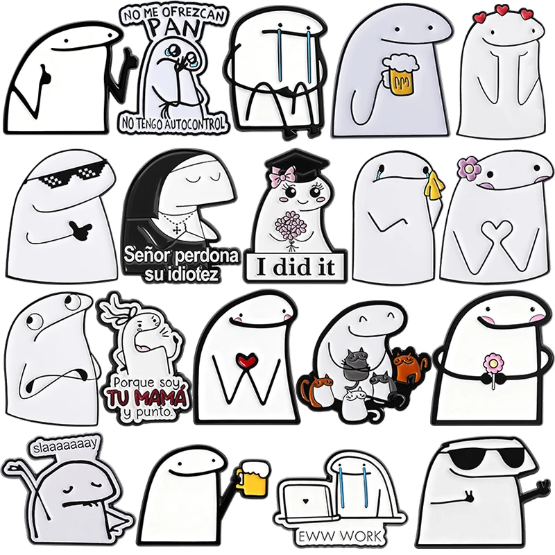 Alfileres esmaltados Flork Meme, broches Stickman simples y divertidos, insignias de solapa, joyería de gatos de animales de dibujos animados, regalo para familiares y amigos
