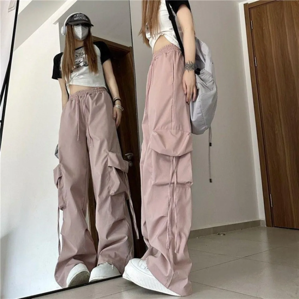 2026 Sottile Vita alta Nastro dritto Mop allentato Pantaloni a gamba larga Tendenza americana Retro Utensili ad asciugatura rapida Pantaloni casual da donna