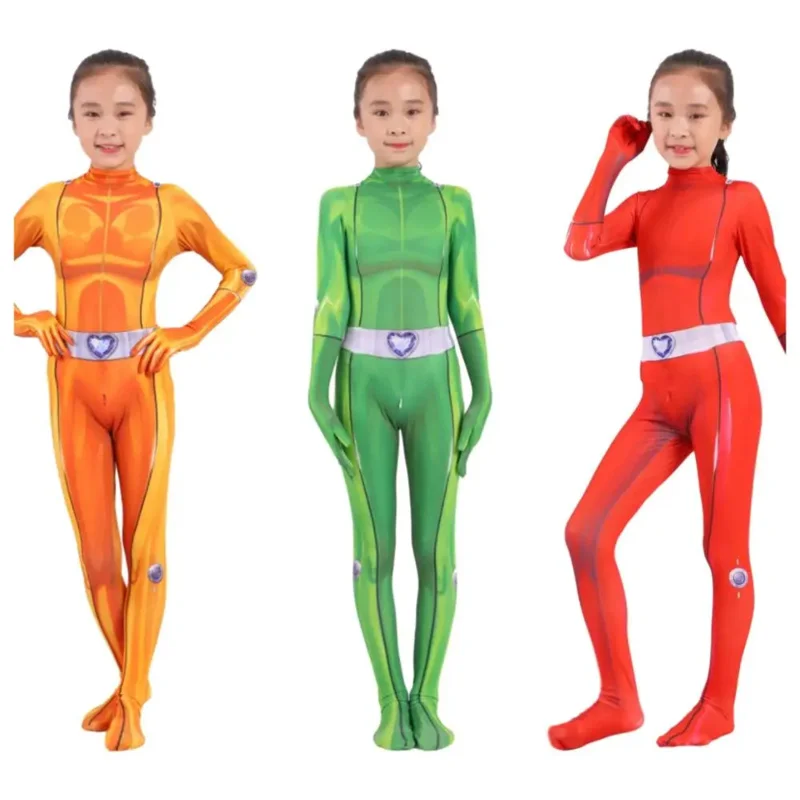 Disfraz de Totally Spies para adultos y niños, mono Zentai de héroe, monos de Cosplay para Halloween, disfraz de fiesta para niños y niñas, 2019