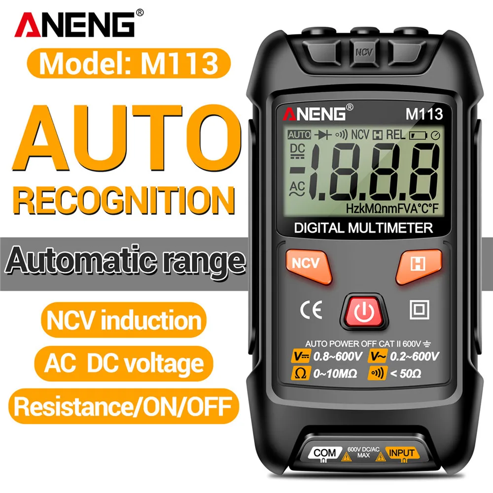 

ANENG M113 Automatic Digital Multimeter AC/DC Voltage Meter 1999 Counts Multimetro Ohm Tester LCD Digit Voltage Current Tool