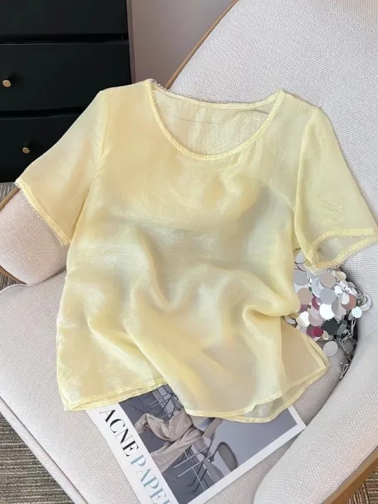 New Chinese Style T-Shirt Design Sensation Bead Base Layer Women's Fashion Top Match All Small Shirt National Style Summer Wear