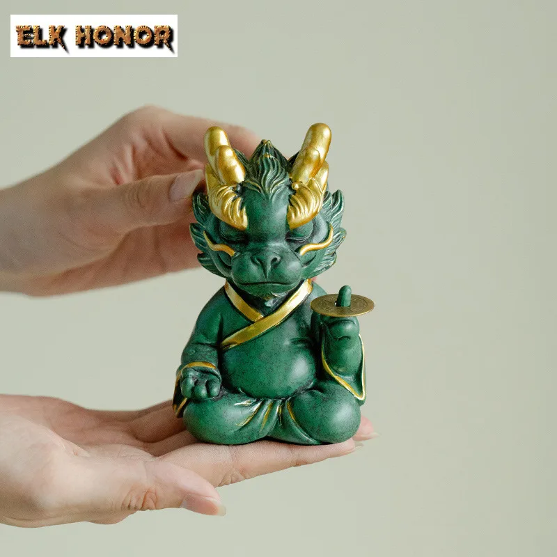 Green Sandstone Auspicious Dragon Tea Pet Zen Ceramic Lucky Decoration Luxury Tea Figurine Chinese Teaware Set Collection Gifts