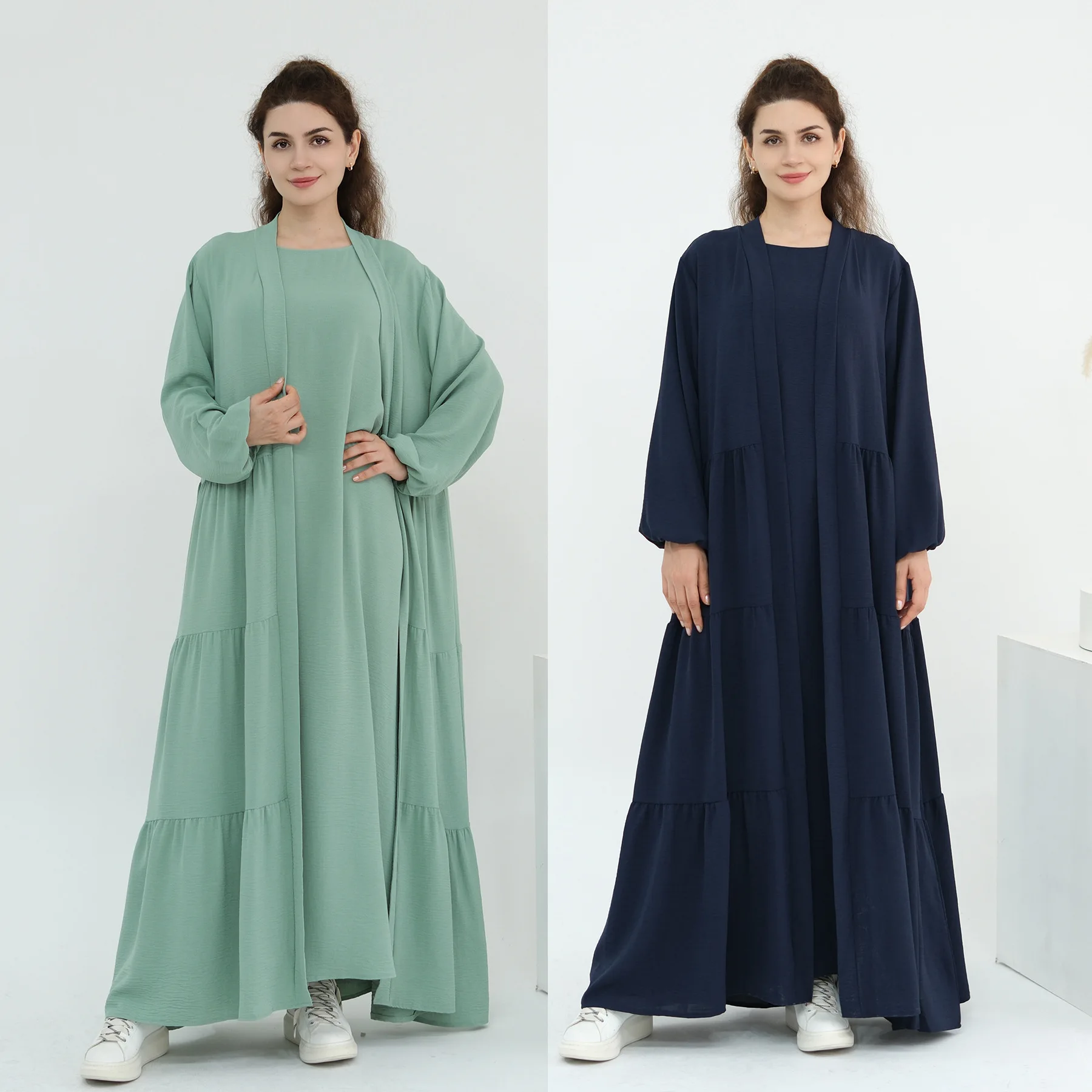 ดูไบกิโมโนเปิด Abaya เสื้อสเวตเตอร์ถักชุดยาว 2 ชิ้นชุดมุสลิมชุดผู้หญิงตุรกี Kaftan Kebaya Caftan Marocain Femme Robe ชุด