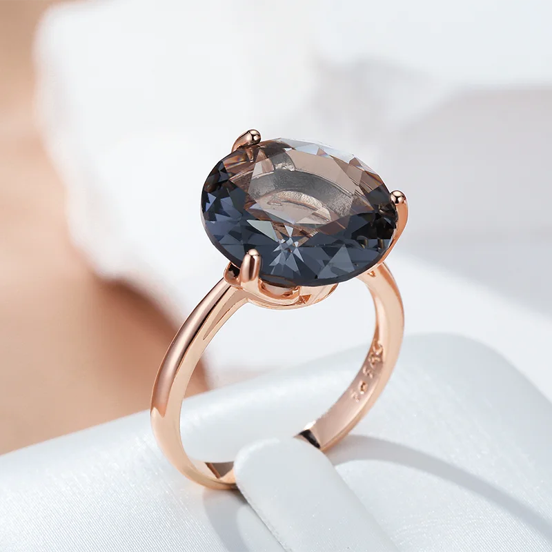 Wbmqda Grauer Stein Ringe für Frauen 585er Roségold Farbe Mode Zirkon Schmuck Zubehör