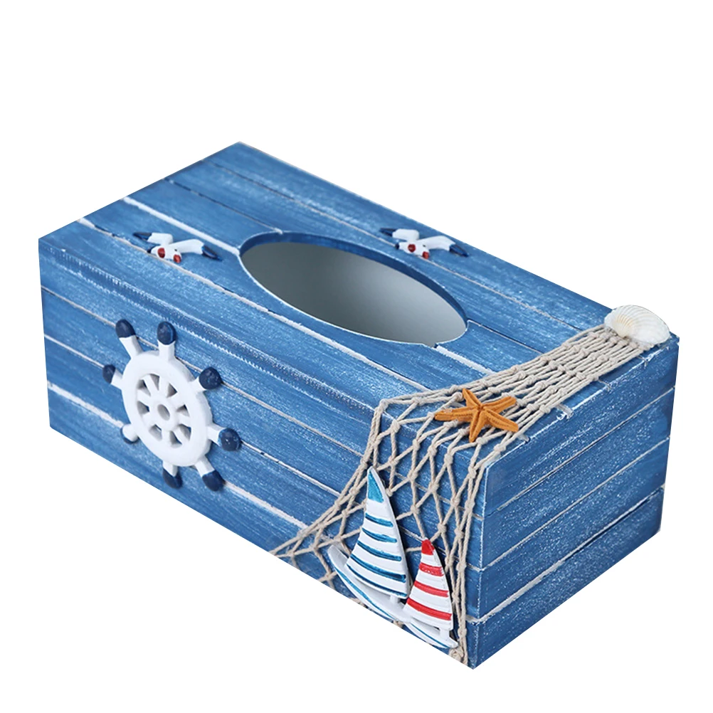 

Wooden Tissue Box Holder for Desktop Decorations Coastal Container Cover Case Bathroom Home