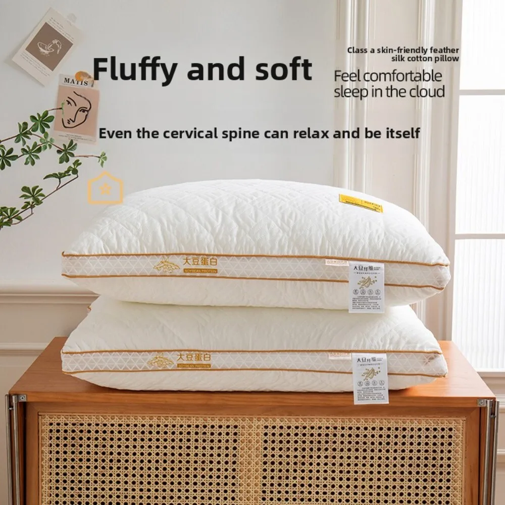 

Soybean Filling Neck Support Pillow Core 48x74cm with Pillowcase Set High Loft Non Collapsing for Home Bedroom Use