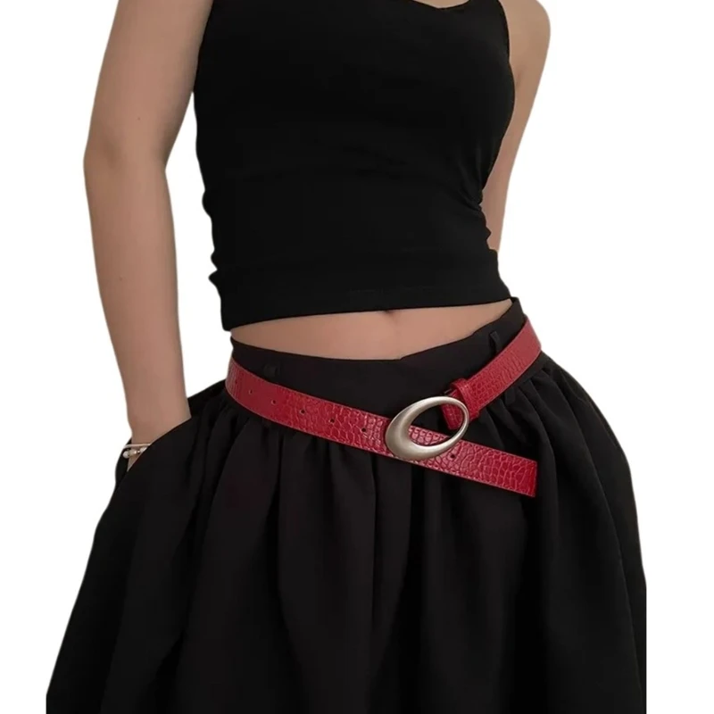 Eye Catching Waist Belt with Metal Buckle for Adult Personality PU Waist Belts for Women Coat Dress Adjustable Length