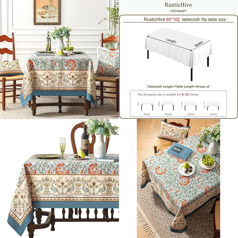 

Элегантная винтажная французская льняная скатерть с цветочным принтом ириса, 60x102, идеально подходит для осени и Дня Благодарения